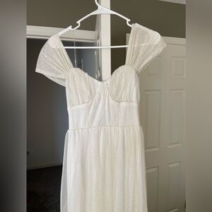 Crystal Doll Gold sparkle glitter white outer Mesh Maxi Bridal dress size 5